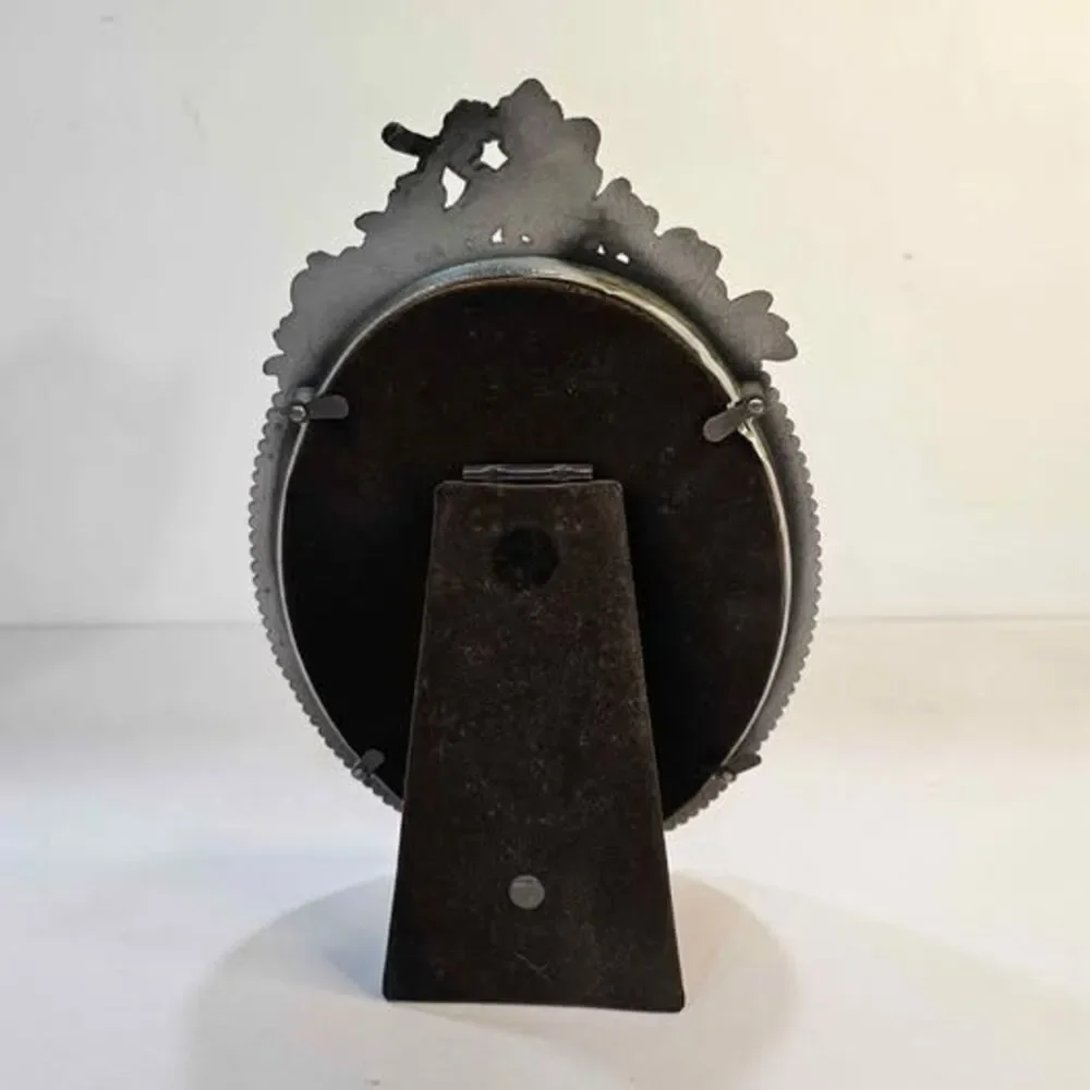 Vintage Style Pewter Floral Basket Oval Picture Frame